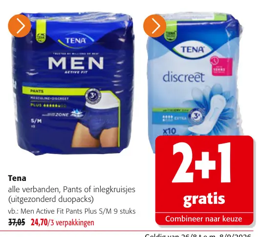Promotie: alle verbanden, Pants of inlegkruisjes (uitgezonderd duopacks)