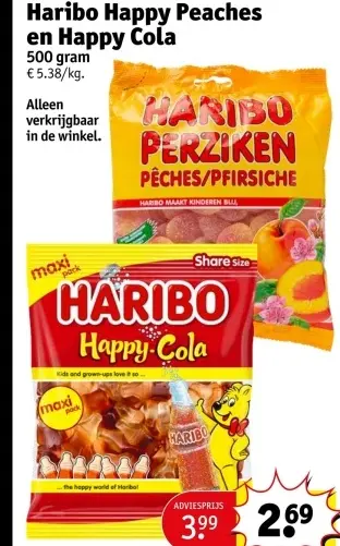 Aanbieding: Haribo Peaches and Happy Cola