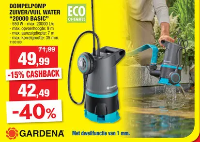 Promotie: Gardena Basic 2000 dompelpomp 550W vuil/zuiver water