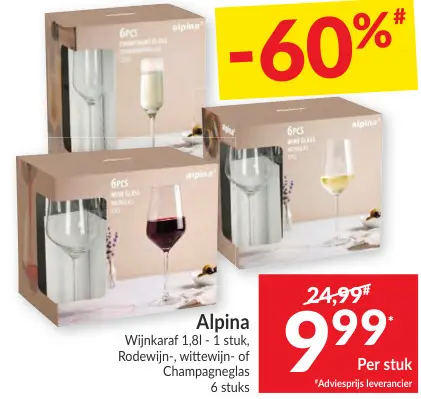 Promotie: Alpina Wijnkaraf, rode-, witte- of champagneglas