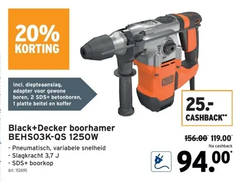 Promotie: boorhamer BEHS03K-QS 1250W