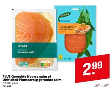 Aanbieding: PLUS Gerookte Noorse zalm of Unfished Plantaardig gerookte zalm