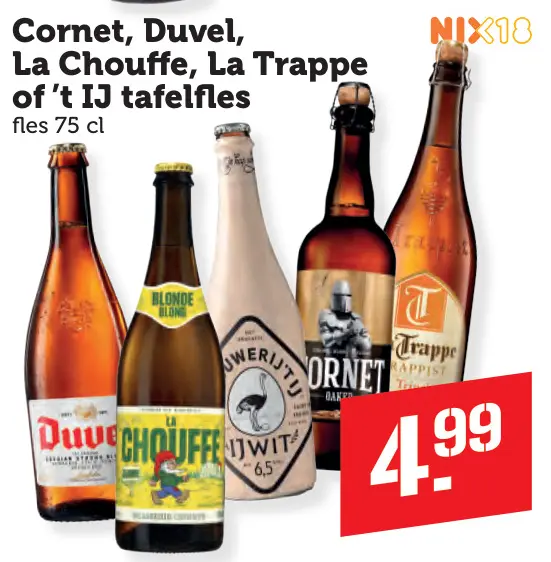 Aanbieding: Cornet, Duvel, La Chouffe, La Trappe of 't IJ tafelfles
