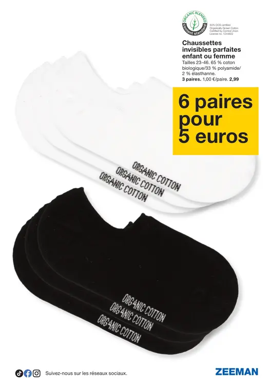 Offre: Chaussettes invisibles parfaites enfant ou femme