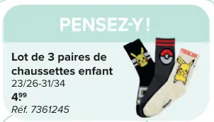 Offre: Lot de 3 paires de chaussettes enfant