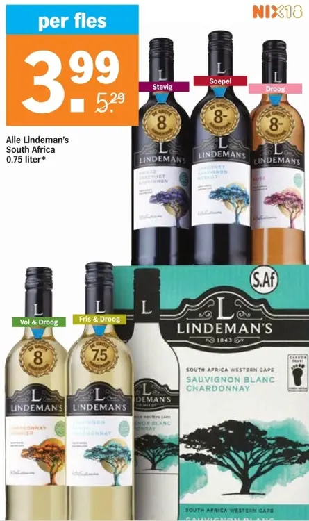 Aanbieding: Alle Lindeman's South Africa 0,75 liter