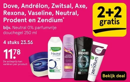 Aanbieding: Dove, Andrélon, Zwitsal, Axe, Rexona, Vaseline, Neutral, Prodent en Zendium