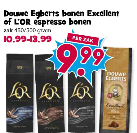Aanbieding: Douwe Egberts bonen Excellent of L'OR espresso bonen