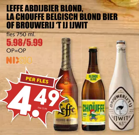 Aanbieding: Leffe abdijbier blond, La Chouffe belgisch blond bier of Brouwerij 't IJ IJwit