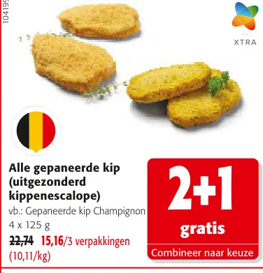 Promotie: Alle gepaneerde kip (uitgezonderd kippenescalope)