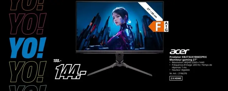 Offre: Predator XB273UX1BMIIPRX Moniteur gaming 27"