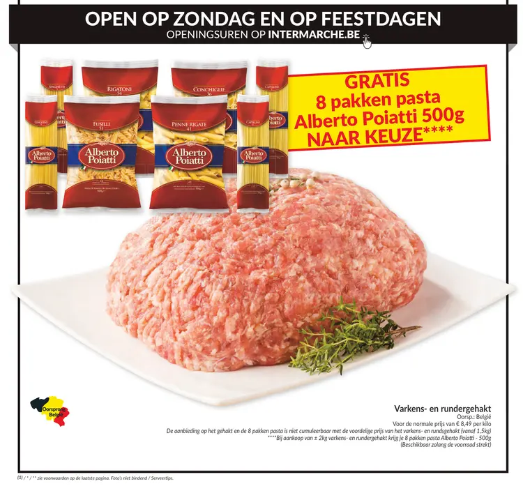 Promotie: Varkens- en rundergehakt + 8 GRATIS pakken pasta