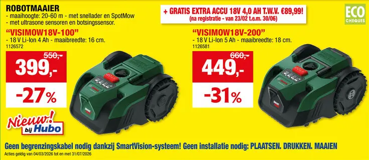 Promotie: Bosch Visimow 18V-100 robotmaaier 18V Li-Ion 100m²