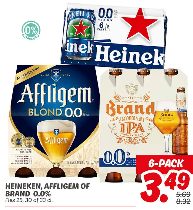 Aanbieding: Heineken, Affligem of Brand 0.0%
