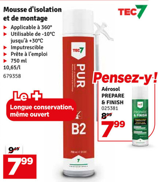 Offre: Mousse d'isolation et de montage