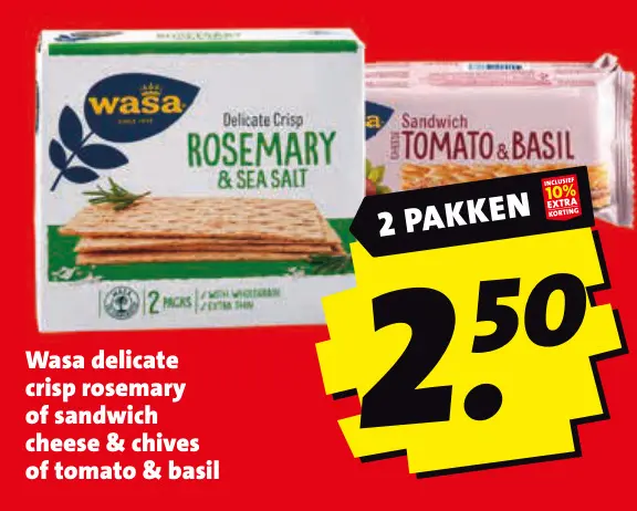 Aanbieding: Wasa delicate crisp rosemary of sandwich cheese & chives of tomato & basil