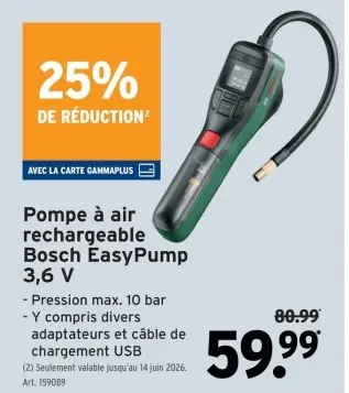 Offre: Pompe à air rechargeable Bosch EasyPump