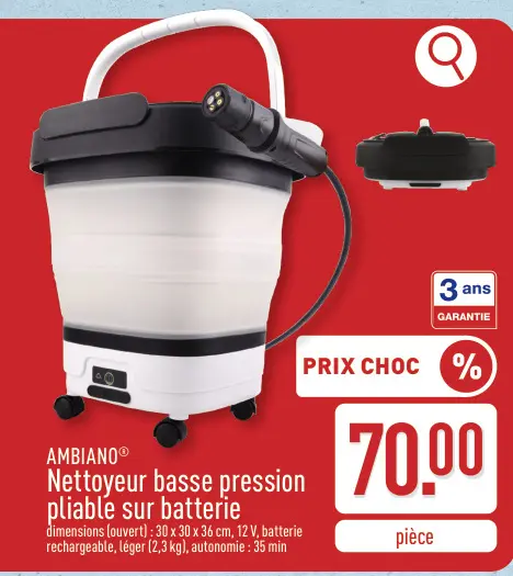 Offre: AMBIANO® Nettoyeur basse pression pliable sur batterie