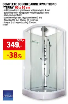 Aanbieding: Aqualine Terra douchecabine 90x90x230 cm kwartrond