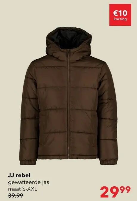 Aanbieding: JJ REBEL gewatteerde heren puffer jas bruin