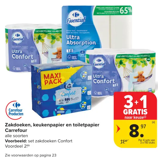 Promotie: Zakdoeken, keukenpapier en toiletpapier