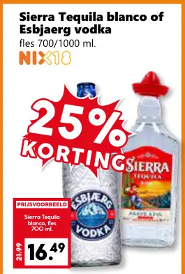 Aanbieding: Sierra Tequila blanco of Esbjaerg vodka
