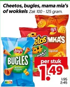 Aanbieding: Bugles, mama mia's of wokkels