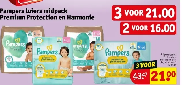 Aanbieding: Pampers luiers midpack Premium Protection en Harmonie