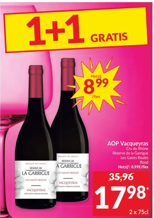 Promotie: AOP Vacqueyras Crû du Rhône Réserve de la Garrigue Les Galets Roulés rood