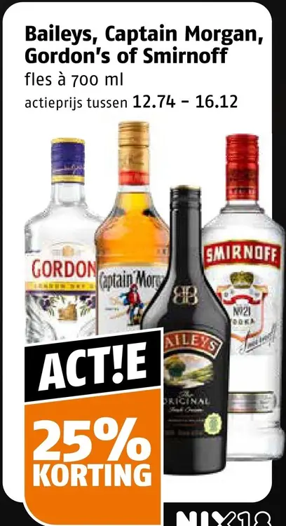 Aanbieding: Baileys, Captain Morgan, Gordon's of Smirnoff