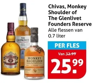 Aanbieding: Chivas, Monkey Shoulder of The Glenlivet Founders Reserve