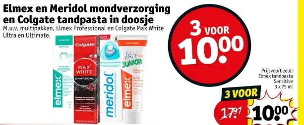 Aanbieding: Elmex en Meridol mondverzorging en Colgate tandpasta in doosje