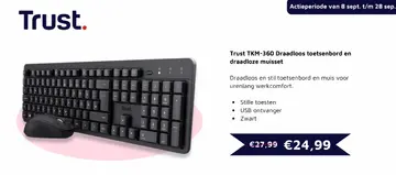 Aanbieding: Trust TKM-360 Draadloos toetsenbord en muis