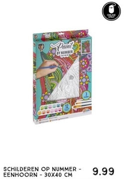Aanbieding: Schilderen op nummer - eenhoorn - 30x40 cm