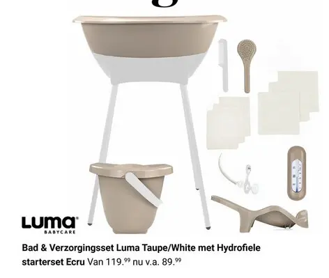 Aanbieding: Bad & Verzorgingsset Luma Taupe/White met Hydrofiele starterset