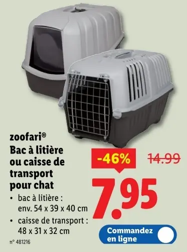 Offre: Bac à litière ou caisse de transport pour chat