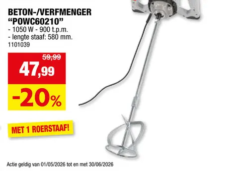 Promotie: Powerplus EG POWC60210 beton- en verfmixer 1050W