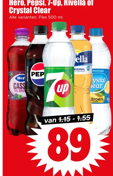 Aanbieding: Hero, Pepsi, 7-Up, Rivella of Crystal Clear