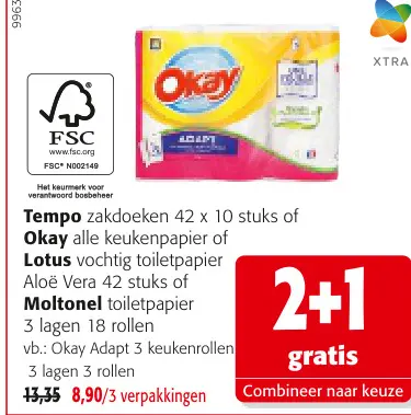 Promotie: zakdoeken, keukenpapier, vochtig toiletpapier
