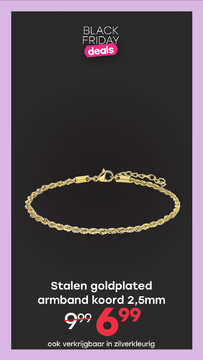 Aanbieding: Stalen goldplated armband koord 2,5mm