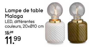 Offre: Lampe de table Malaga LED - blanche - 20xØ10 cm