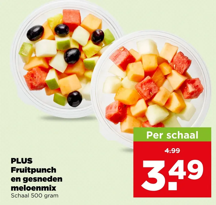 Aanbieding: PLUS Fruitpunch en gesneden meloenmix