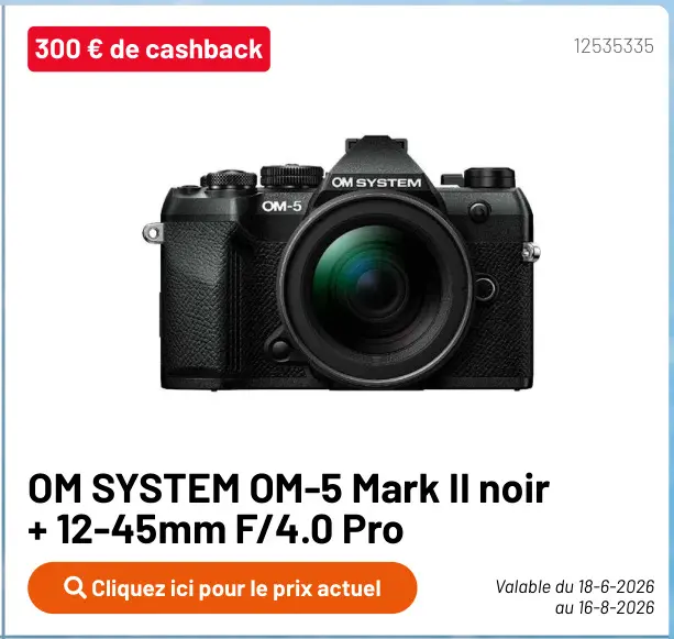 Offre: OM SYSTEM OM-5 Mark II noir + 12-45mm F/4.0 Pro