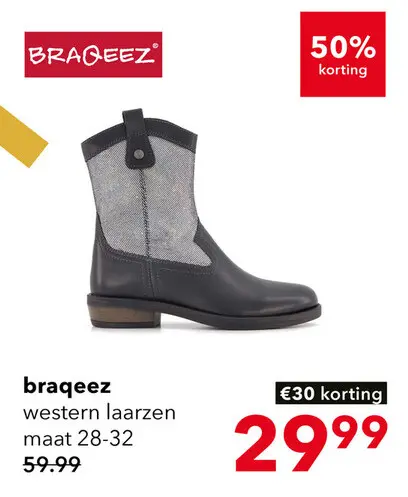 Aanbieding: Braqeez leren meisjes western boots zwart zilver