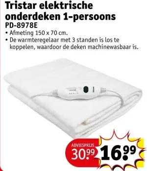 Aanbieding: Tristar elektrische onderdeken 1-persoons