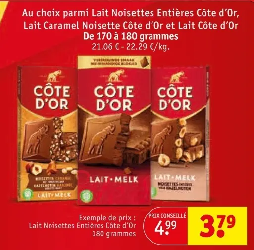 Offre: Lait Noisettes Entières Côte d'Or, Lait Caramel