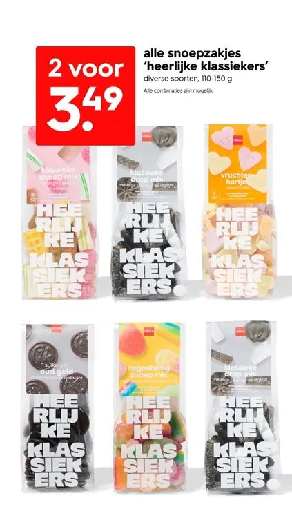 Aanbieding: alle snoepzakjes 'heerlijke klassiekers'