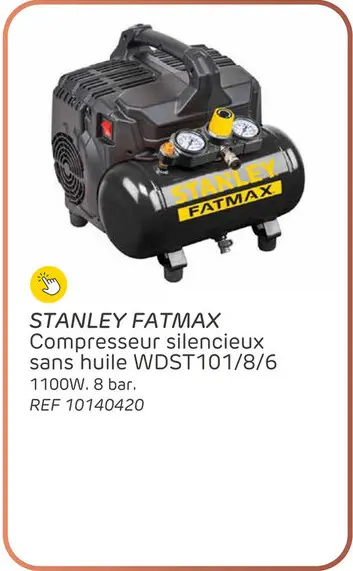 Offre: Compresseur stanley fatmax wdst101/8/6 - sans huile - silencieux - 6l - 8 bars - 750w