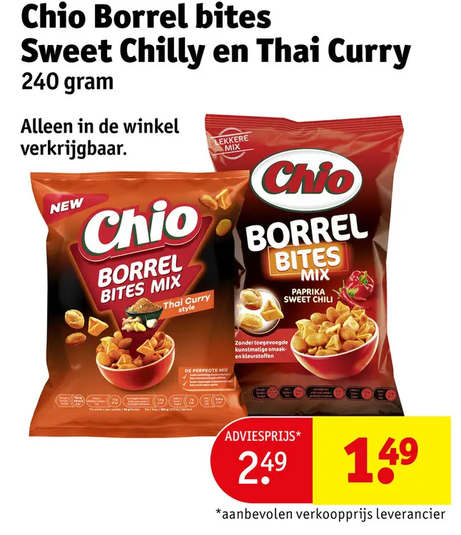 Aanbieding: Borrel bites Sweet Chilly en Thai Curry