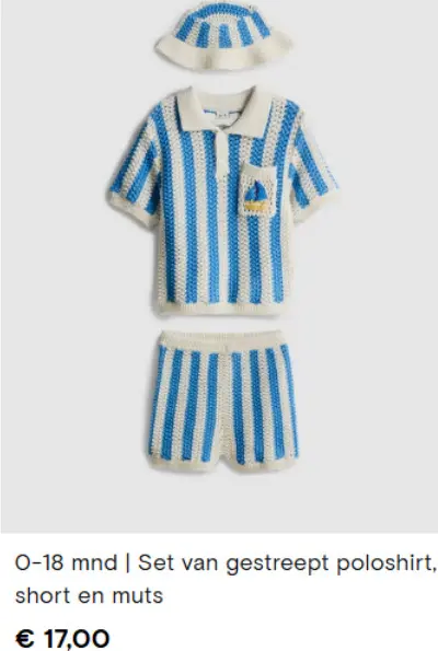 Promotie: Set van gestreept poloshirt, short en muts